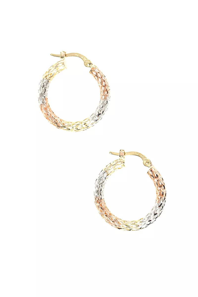 14k Tri-Gold Diamond Cut Medium Hoops