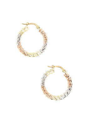 14k Tri-Gold Diamond Cut Medium Hoops