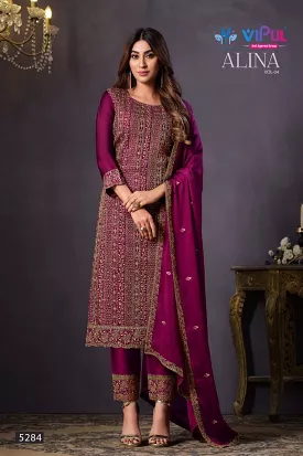 ALINA VOL-4 , Semi stitch Salwar suit Material for women-SSS001SSA