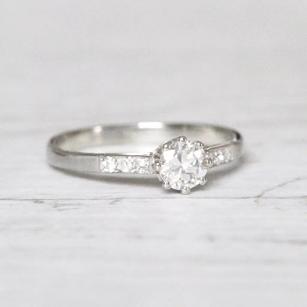 Art Deco 0.35 Carat Transitional Cut Diamond Solitaire