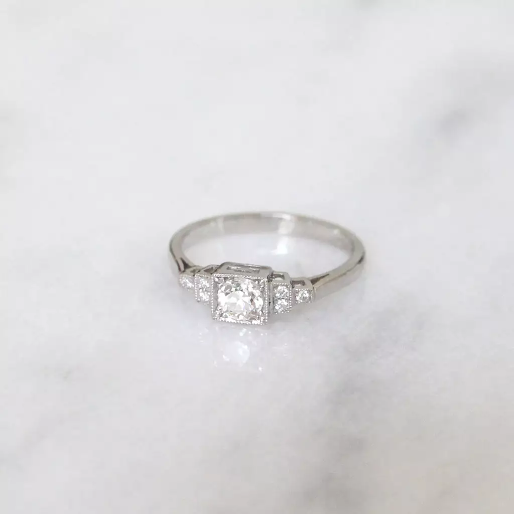 Art Deco 0.38 Carat Old European Cut Diamond Ring