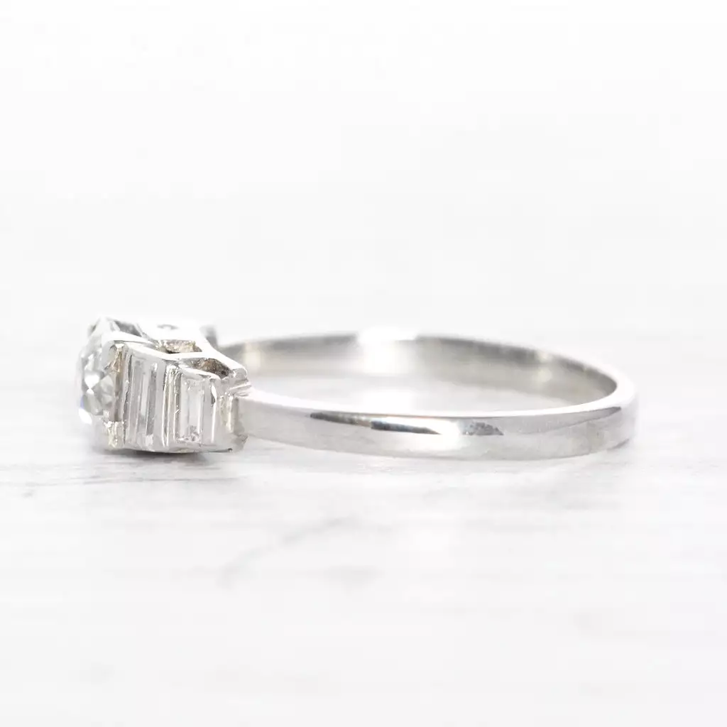 Art Deco 0.50 Carat Old European Cut Diamond Solitaire with Baguette Diamond Shoulders