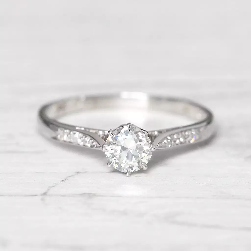 Art Deco 0.60 Carat Transitional Cut Diamond Solitaire