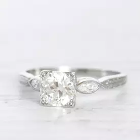 Art Deco 0.85 Carat Old European Cut Diamond Solitaire with Marquise Diamond Shoulders