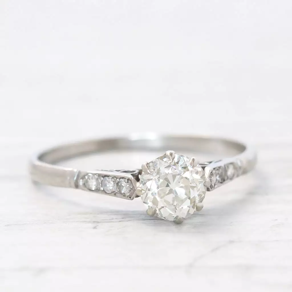 Art Deco 0.89 Carat Old European Cut Diamond Solitaire