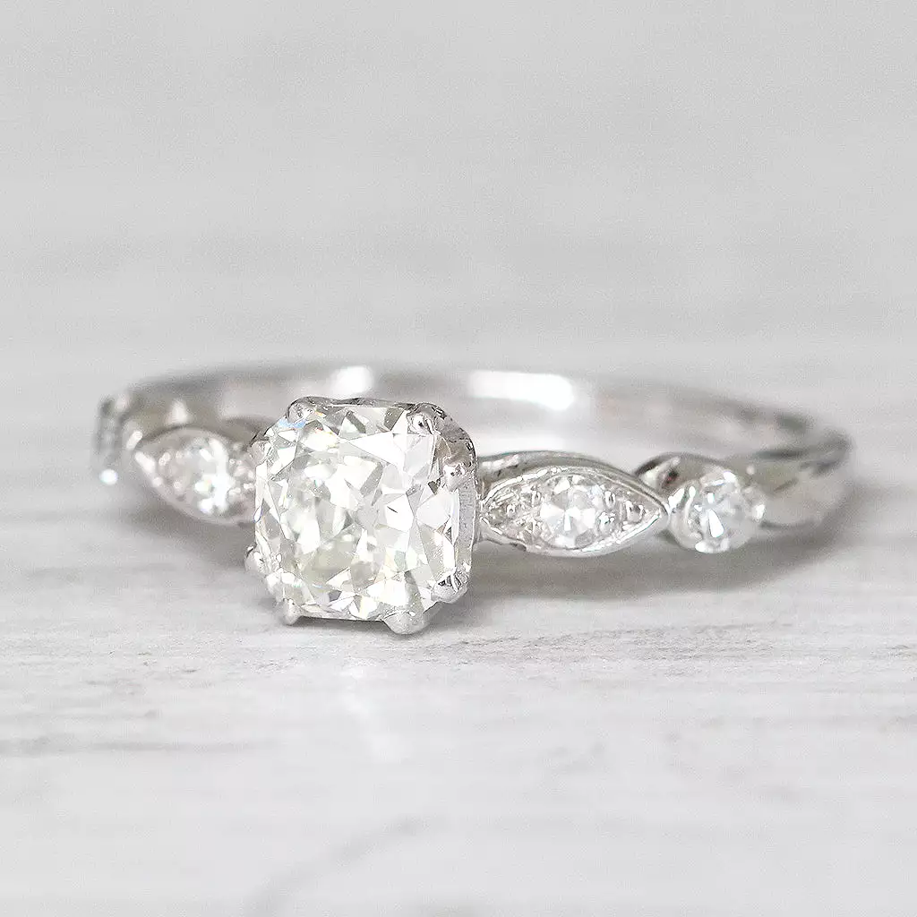 Art Deco 0.91 Carat Old Cushion Cut Diamond Solitaire