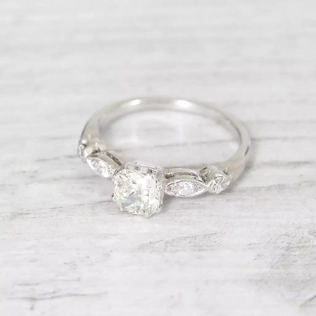 Art Deco 0.91 Carat Old Cushion Cut Diamond Solitaire