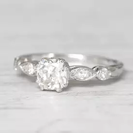 Art Deco 0.91 Carat Old Cushion Cut Diamond Solitaire