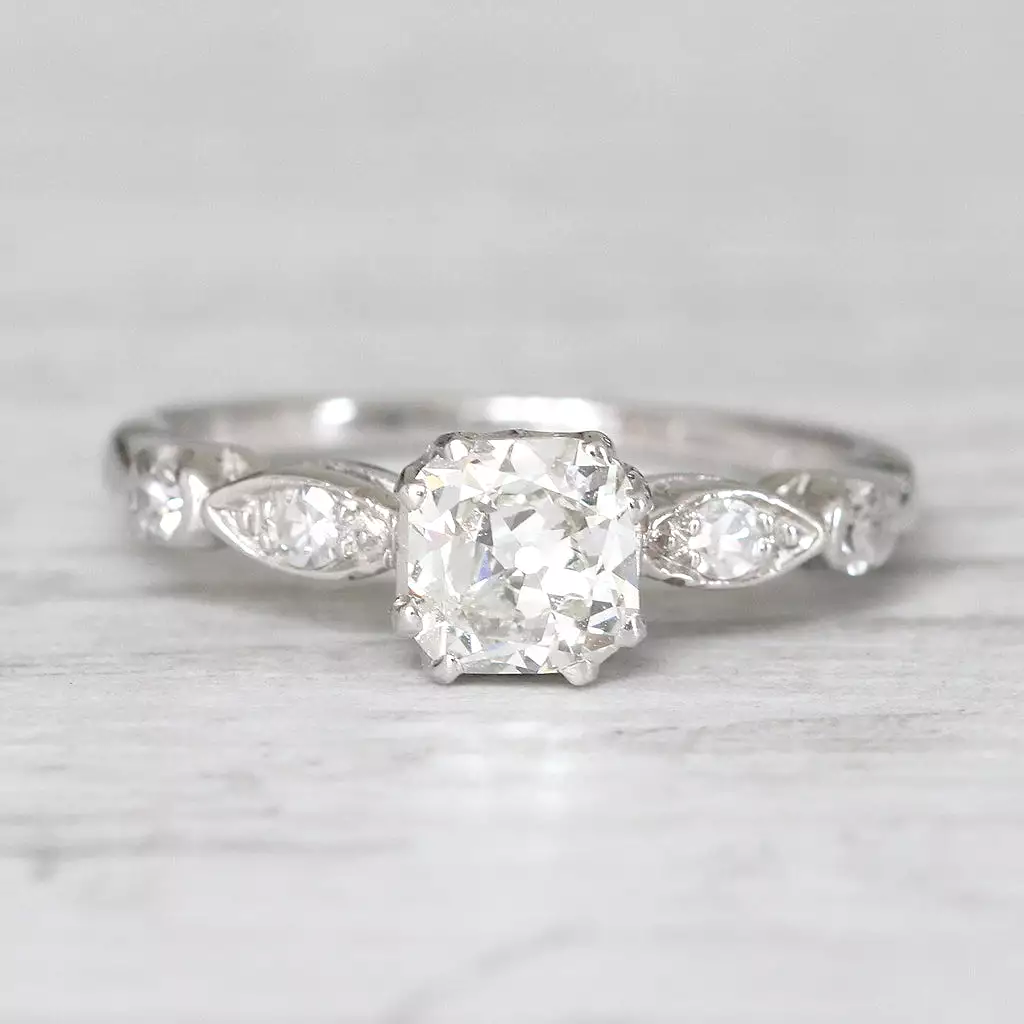 Art Deco 0.91 Carat Old Cushion Cut Diamond Solitaire