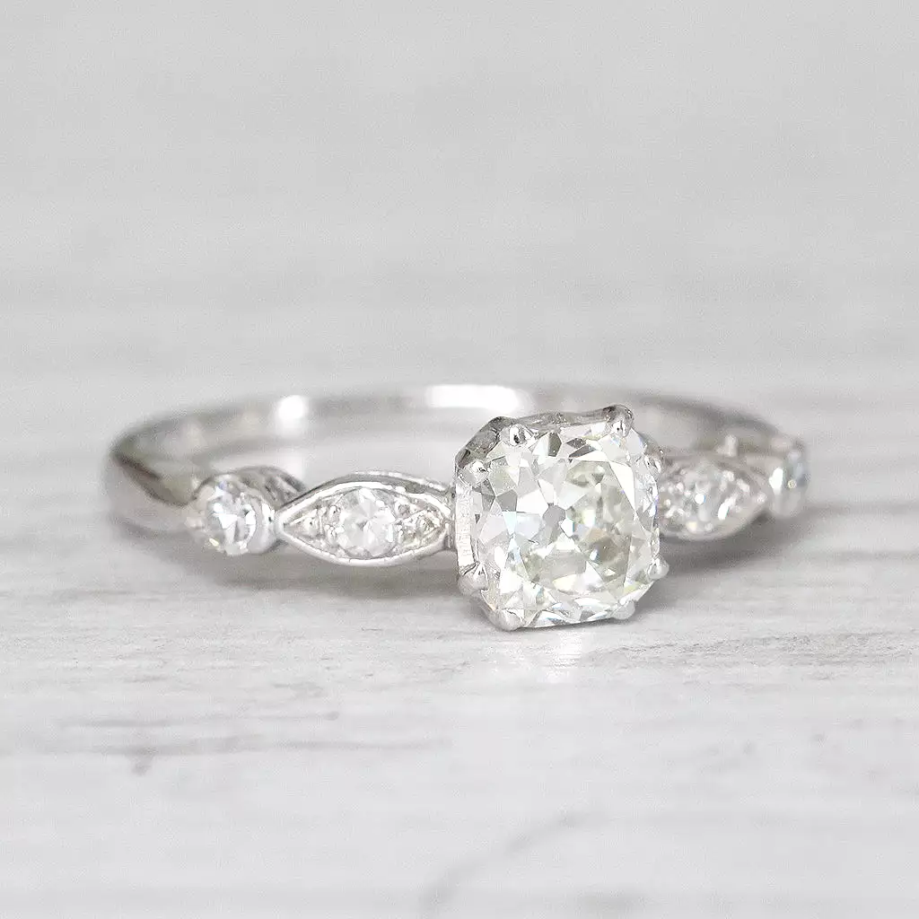 Art Deco 0.91 Carat Old Cushion Cut Diamond Solitaire