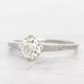 Art Deco 1 Carat Old European Cut Diamond Engraved Solitaire