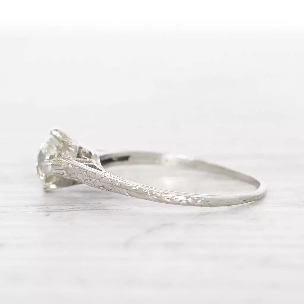 Art Deco 1 Carat Old European Cut Diamond Engraved Solitaire