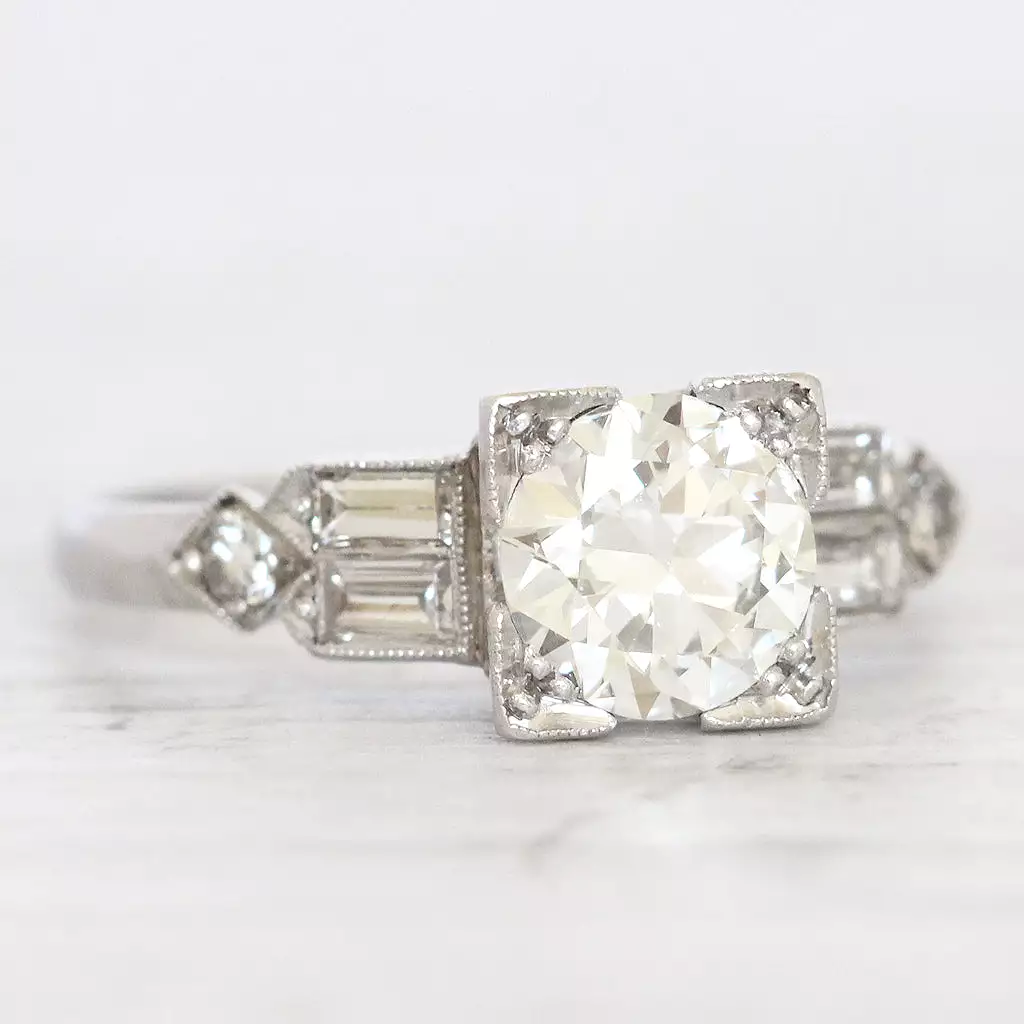 Art Deco 1.25 Carat Transitional Cut Diamond Solitaire with Original Box and Receipt from 1932