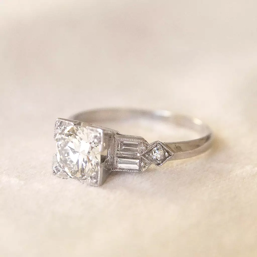 Art Deco 1.25 Carat Transitional Cut Diamond Solitaire with Original Box and Receipt from 1932