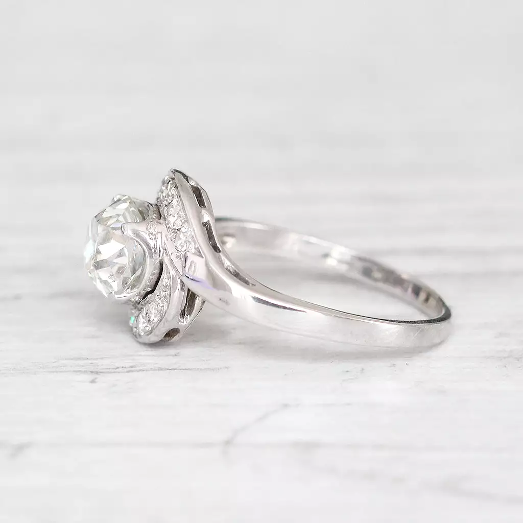 Art Deco 1.48 Carat Old Mine Cut Diamond Twist Solitaire