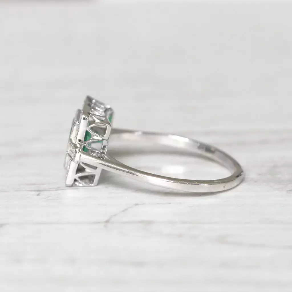 Art Deco Style 0.80 Carat Emerald and Diamond Square Cluster