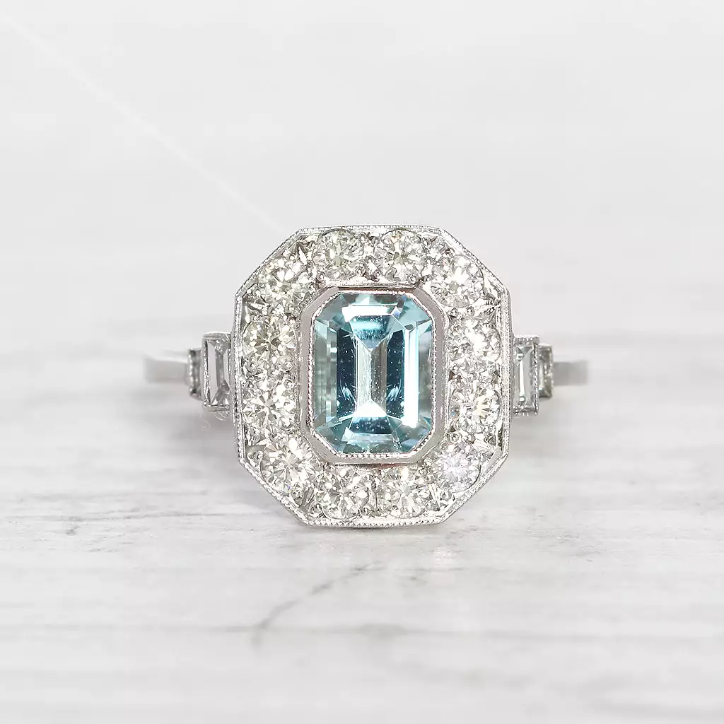 Art Deco Style 1 Carat Aquamarine and Diamond Cluster