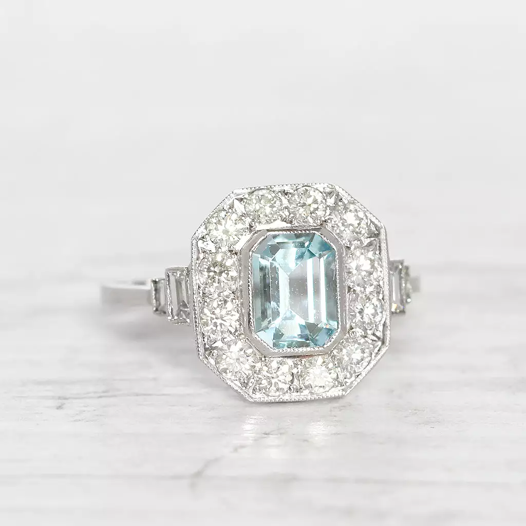 Art Deco Style 1 Carat Aquamarine and Diamond Cluster