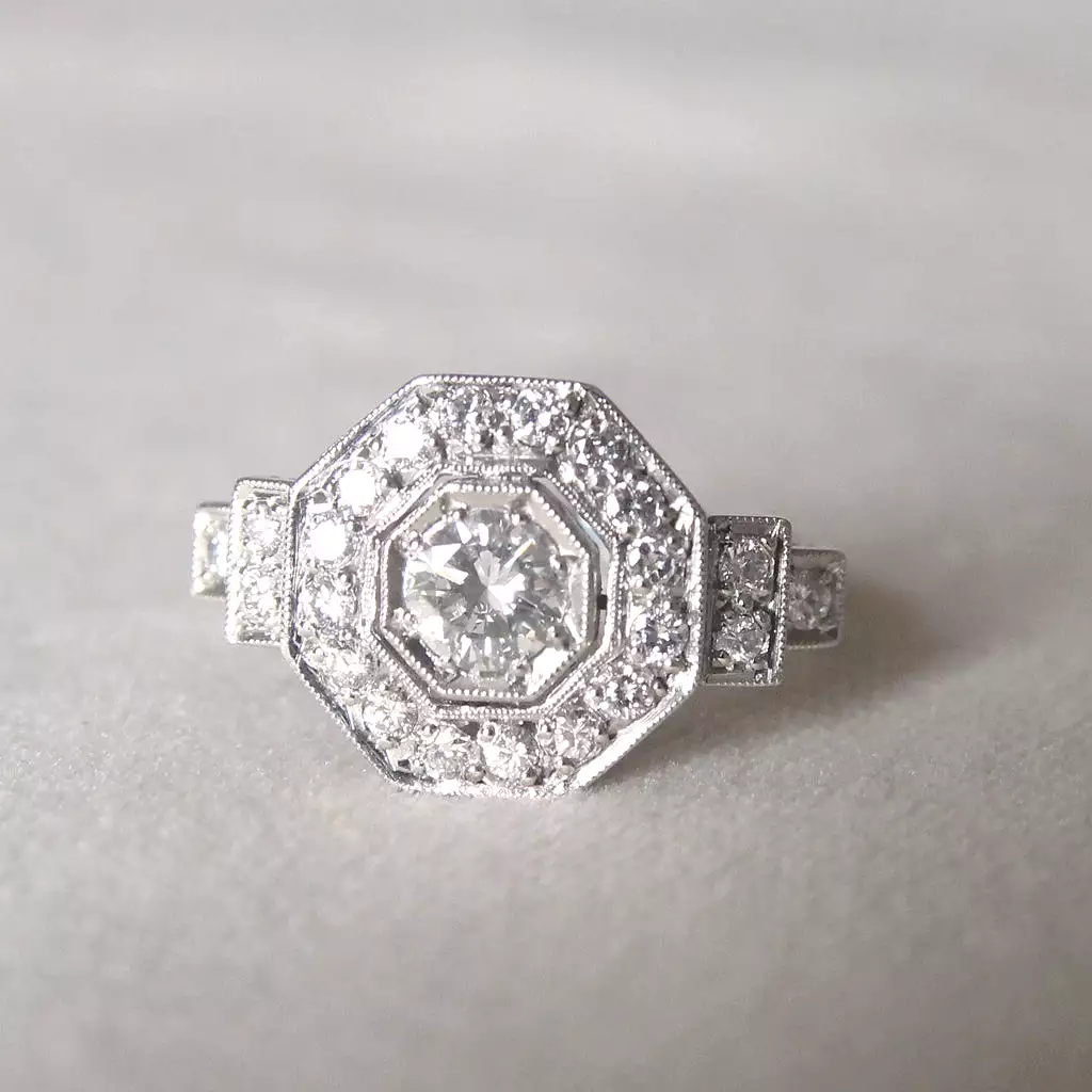 Art Deco Style 1 Carat Brilliant Cut Diamond Octagonal Cluster