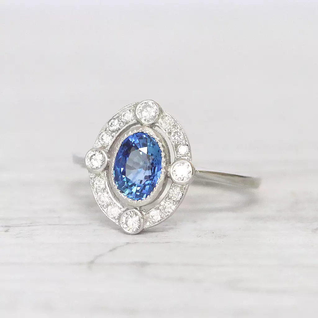 Art Deco Style 1.40 Carat Sapphire and Diamond Cluster