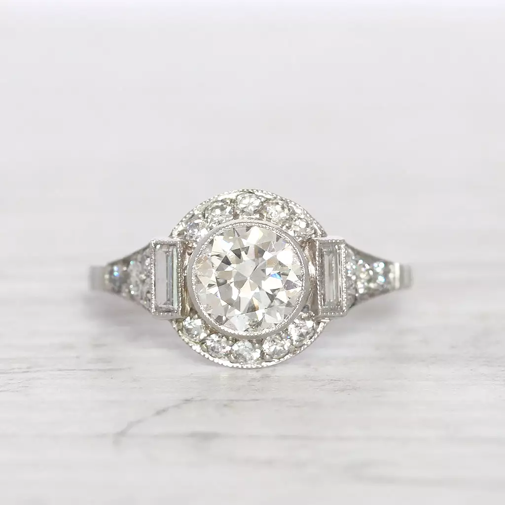 Art Deco Style 1.59 Carat Old European Cut Diamond Halo Cluster