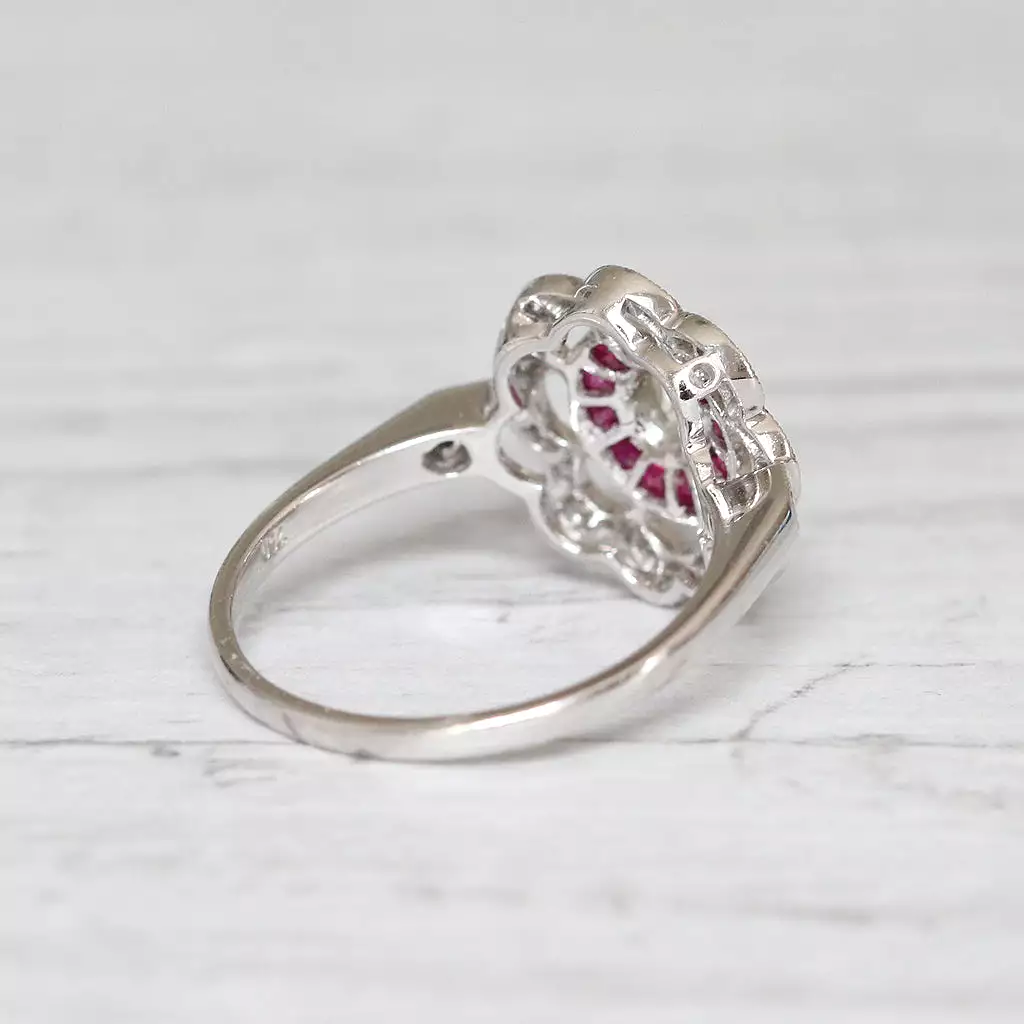 Art Deco Style Old Cut Diamond and French Cut Ruby Target Cluster