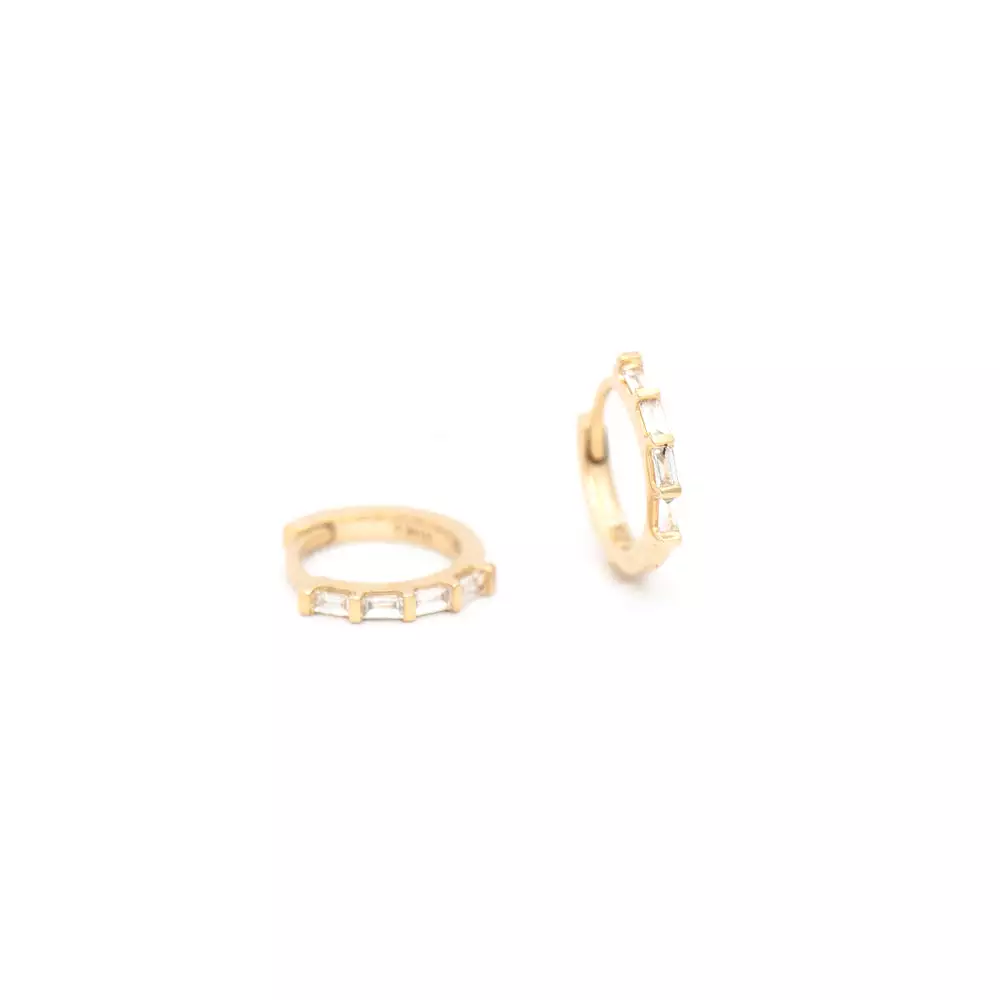 Baguette Diamond Hinge Huggie Hoops