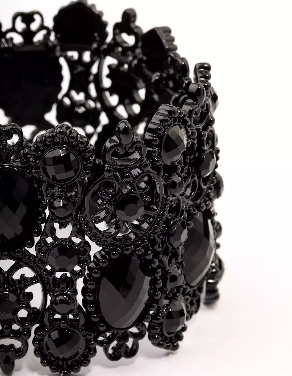 Black Lace Pattern & Diamante Stretch Bracelet