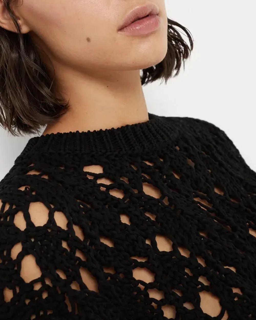 Black Net Knit Capsleeve Top