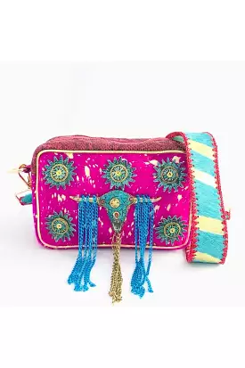 BOHO COW CHAIN CROSS BODY BAG FUCHSIA