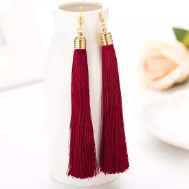 Burgundy Red Long Tassel Earrings