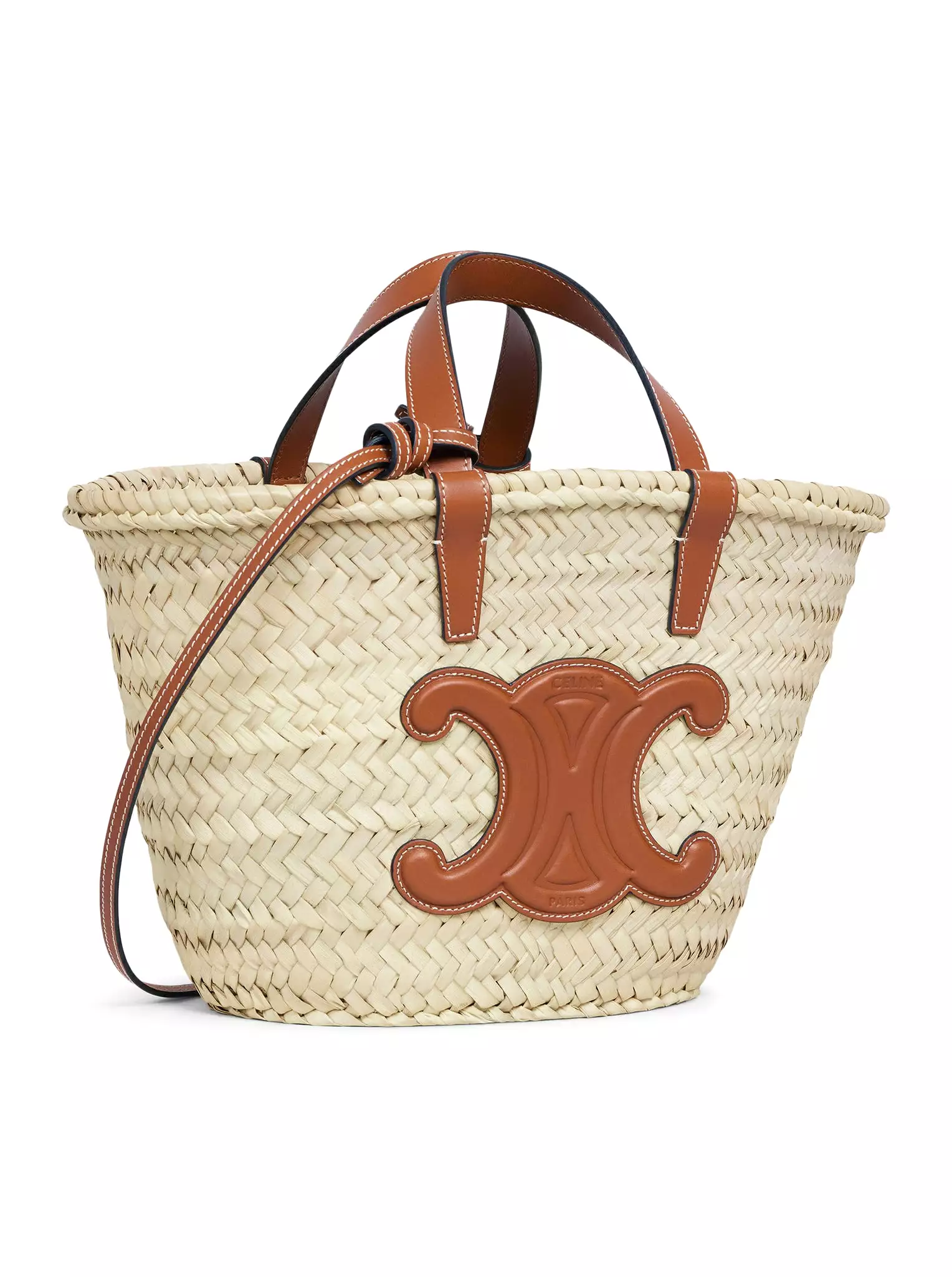 CELINE CLASSIC SMALL PANIER BAG IN PALM LEAVES AND LEATHER CALFSKIN