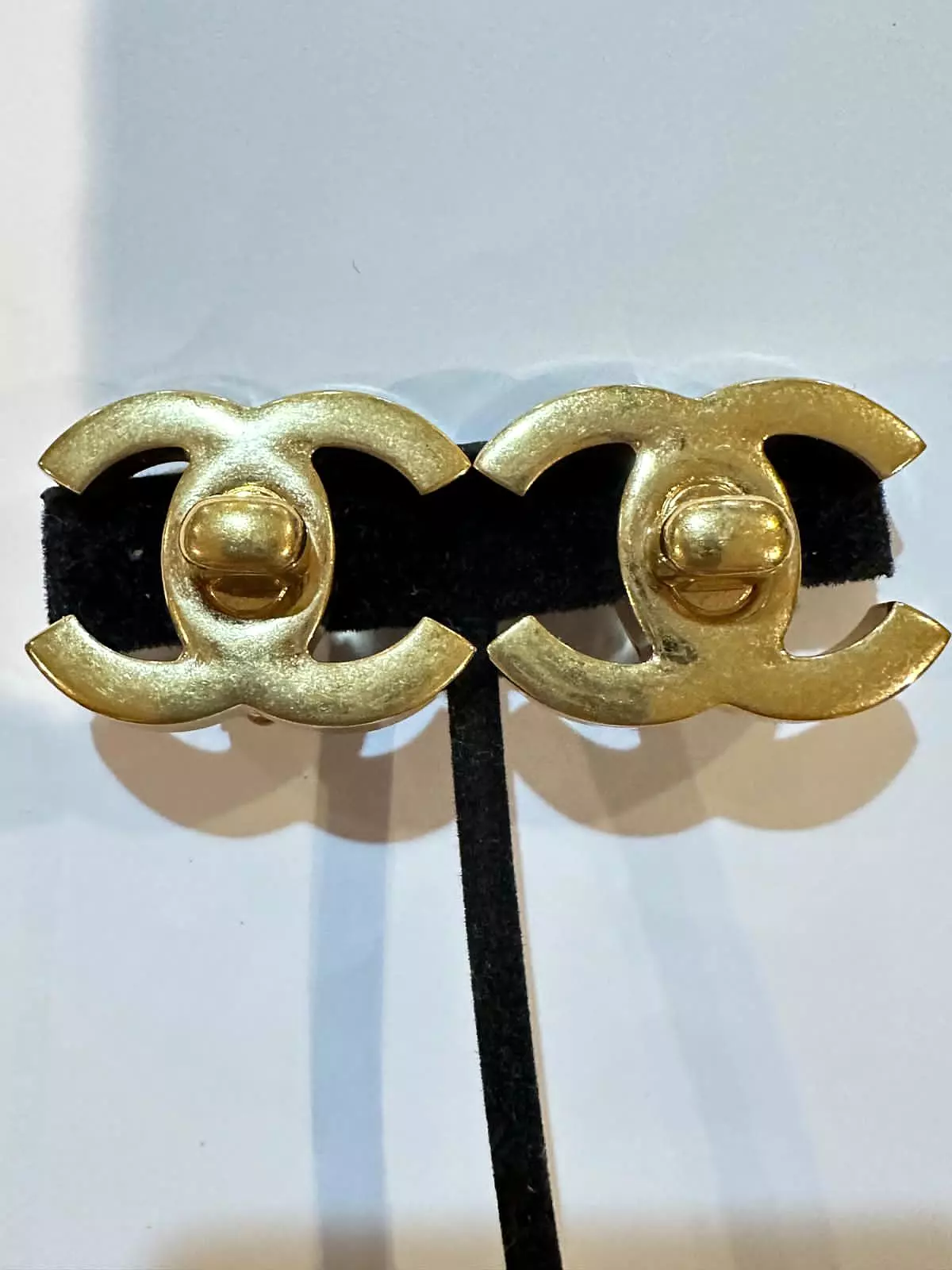 Chanel 09A CC Turnlock Oversized Gold Tone Clip On Earrings