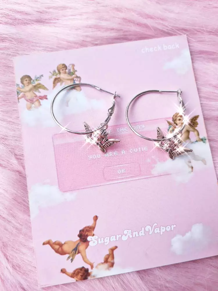 Cherub Angels Metal Hoop Earrings