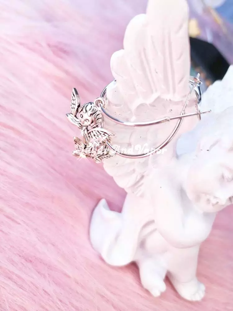 Cherub Angels Metal Hoop Earrings