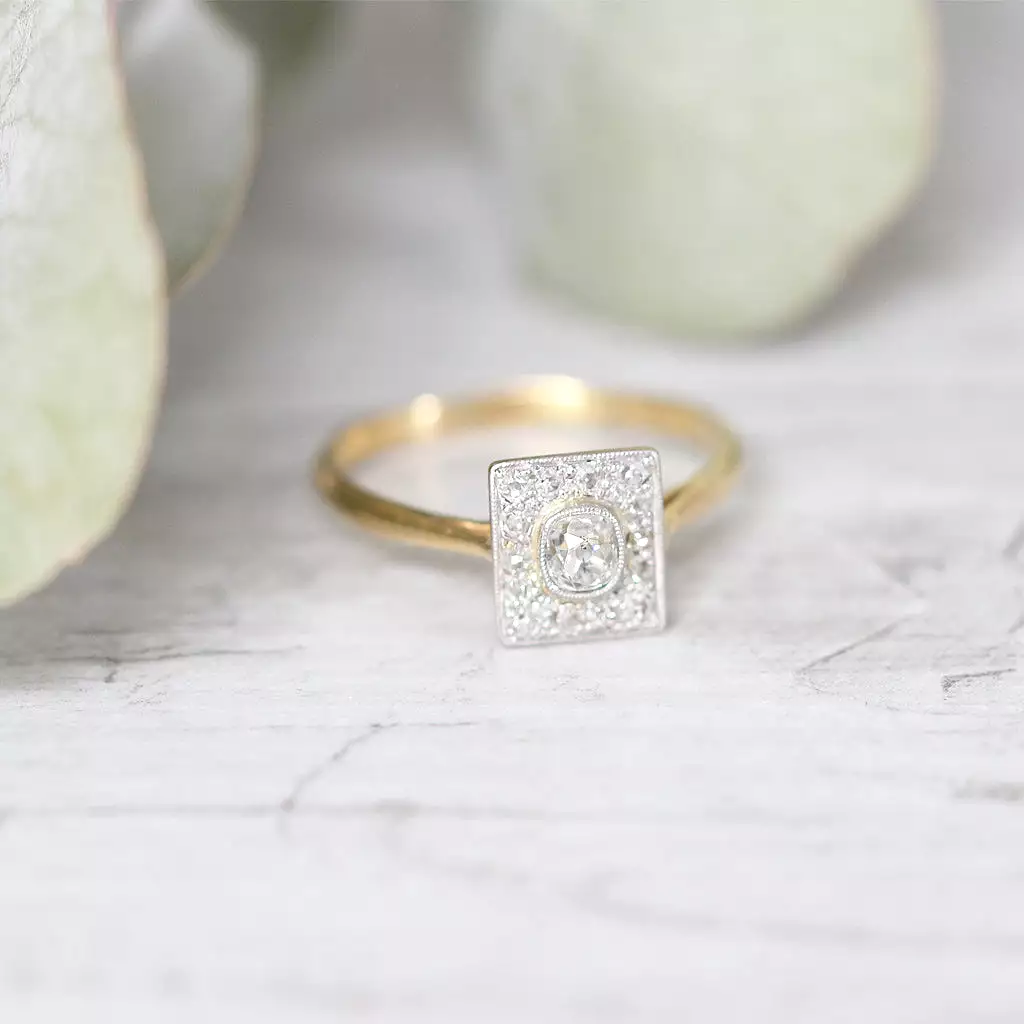 Edwardian 0.40 Carat Old Mine Cut Diamond Square Cluster