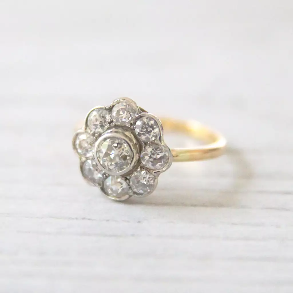 Edwardian 1.80 Carat Old Cut Diamond Daisy Cluster