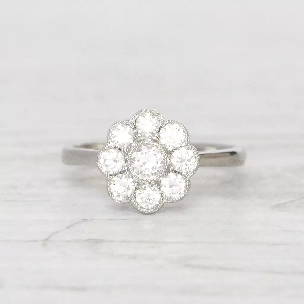 Edwardian Style 0.75 Carat Old European Cut Diamond Daisy Cluster