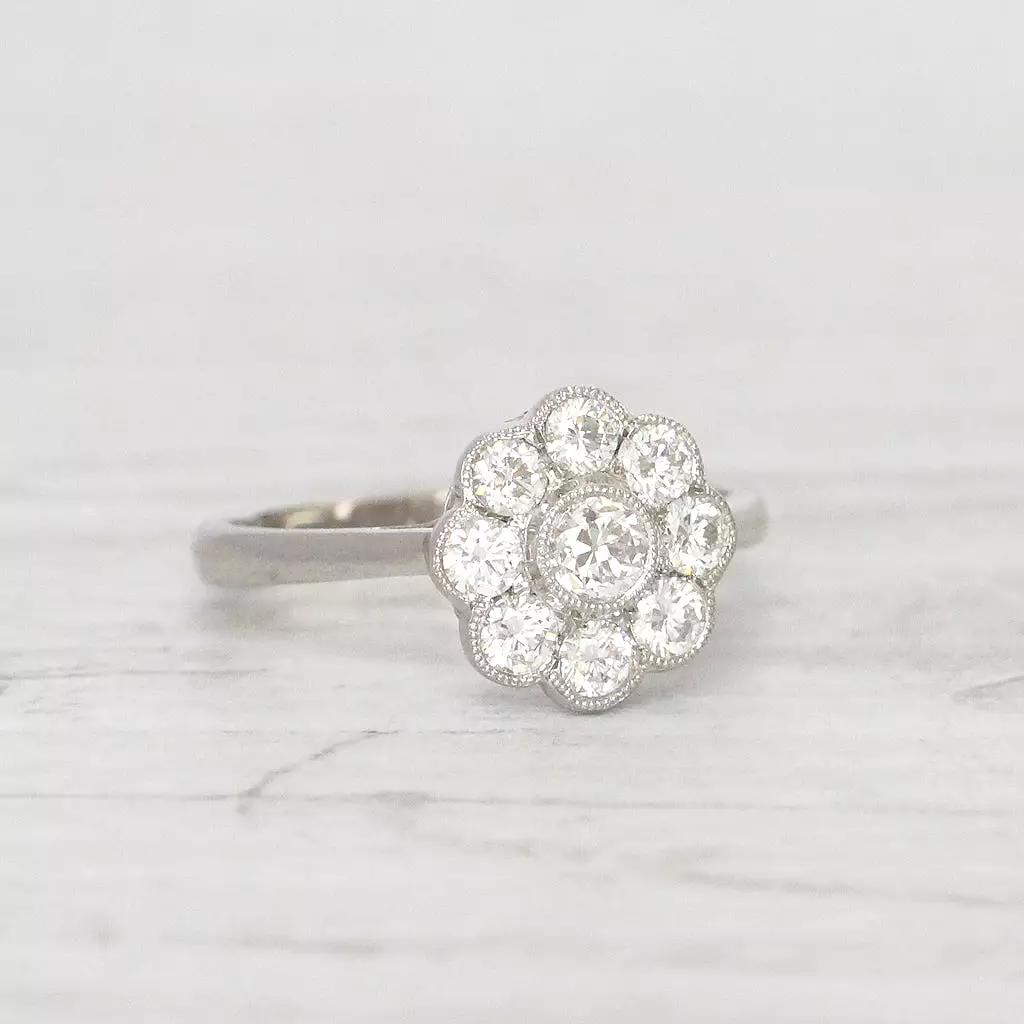 Edwardian Style 0.75 Carat Old European Cut Diamond Daisy Cluster