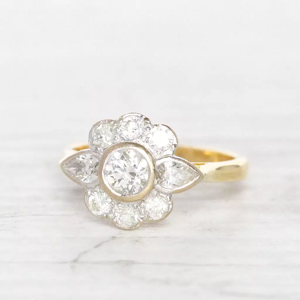 Edwardian Style 1 Carat Brilliant Cut Diamond Daisy Cluster