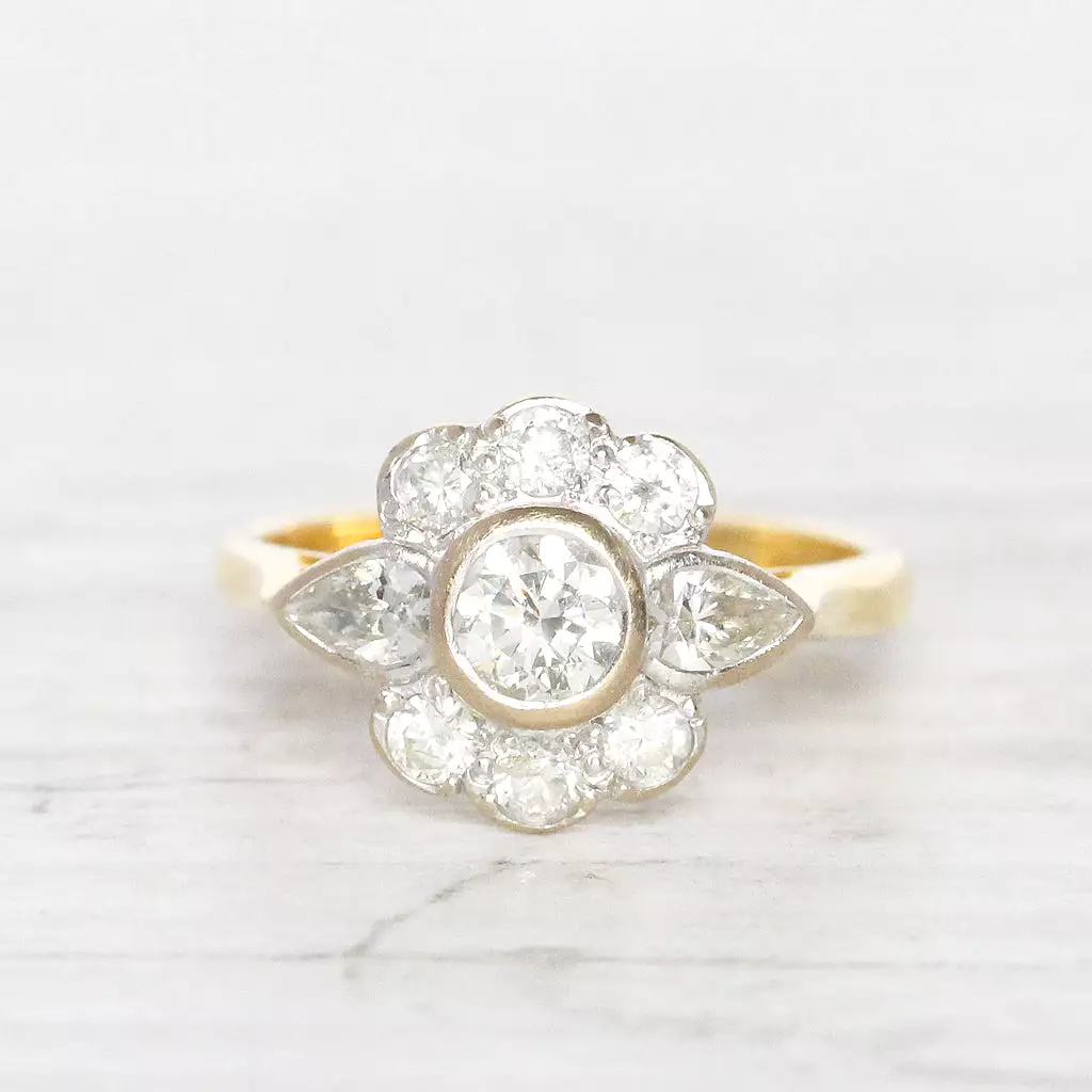 Edwardian Style 1 Carat Brilliant Cut Diamond Daisy Cluster