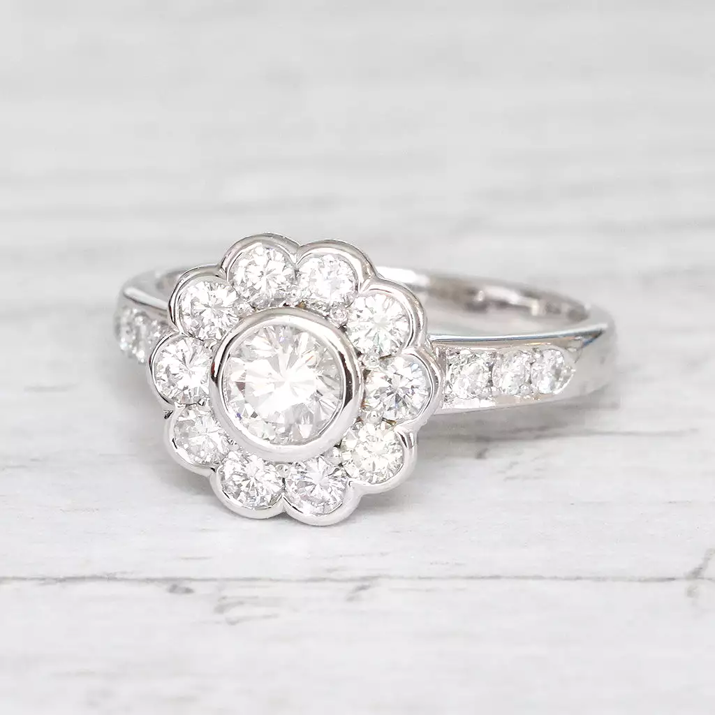 Edwardian Style 1.24 Carat Brilliant Cut Diamond Daisy Cluster