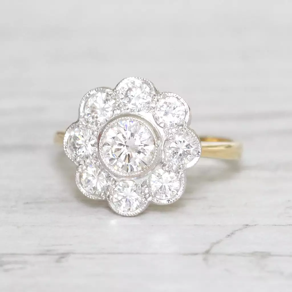 Edwardian Style 1.30 Carat Brilliant Cut Diamond Daisy Cluster