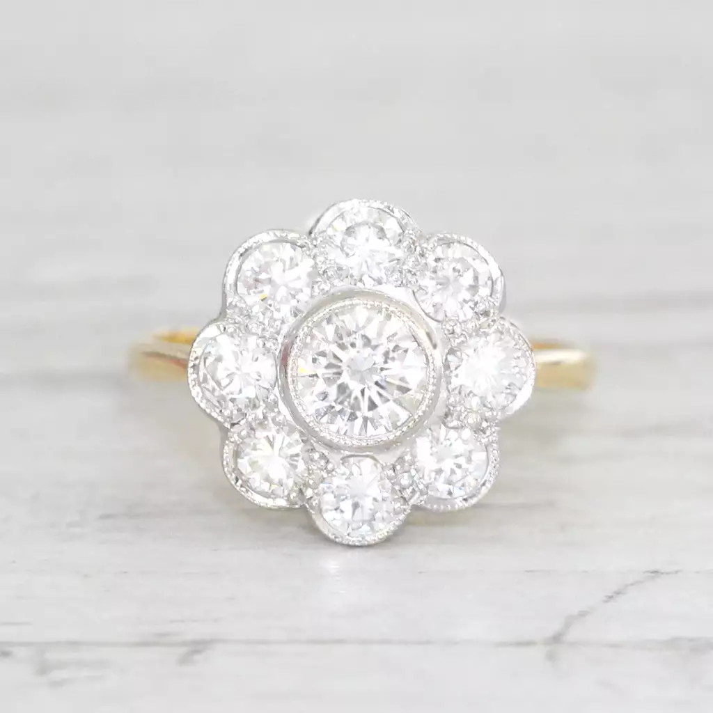 Edwardian Style 1.30 Carat Brilliant Cut Diamond Daisy Cluster