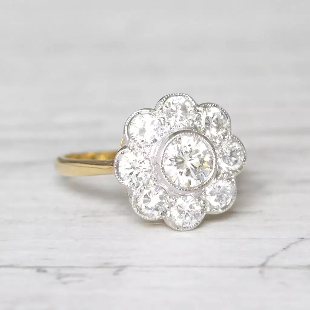 Edwardian Style 1.30 Carat Brilliant Cut Diamond Daisy Cluster