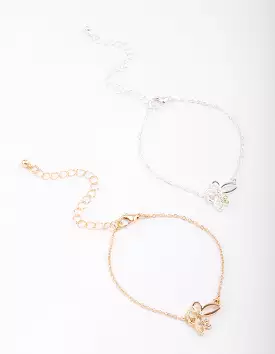 Gold & Silver Two-Toned Butterfly Bracelet Pack