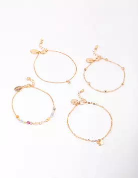 Gold Beaded Coin Bracelet 4-Pack