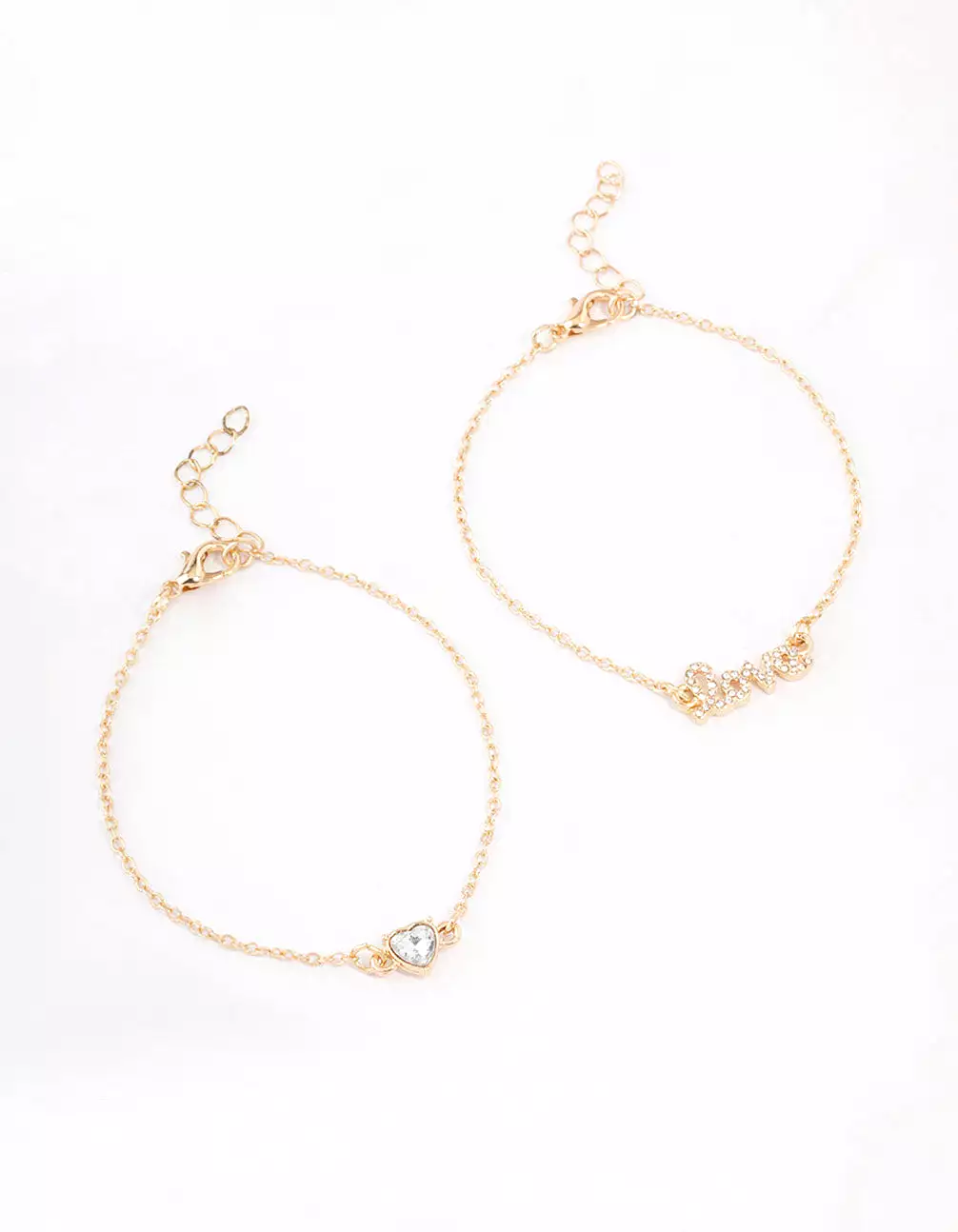 Gold Diamante Heart Love Bracelet Pack