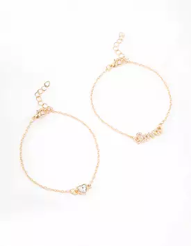 Gold Diamante Heart Love Bracelet Pack