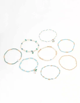 Gold Mixed Facet Pearly Beaded Bracelet Pack